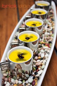 Chilled Yellow Tomato Bisque, Basil Oil, Balsamic Vinegar Caviar